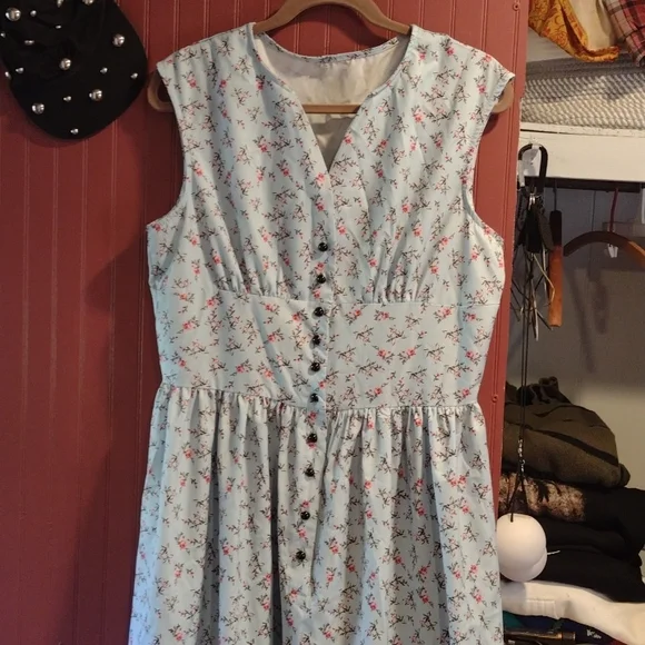 Retro Inspired Ditzy Floral A Line Blue Dress XL - Picture 1 of 6